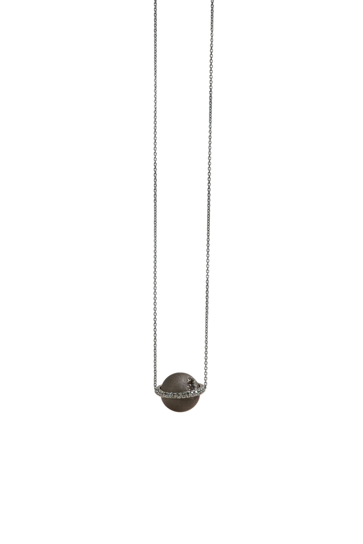 Necklace with a dark pendant on a light gray background