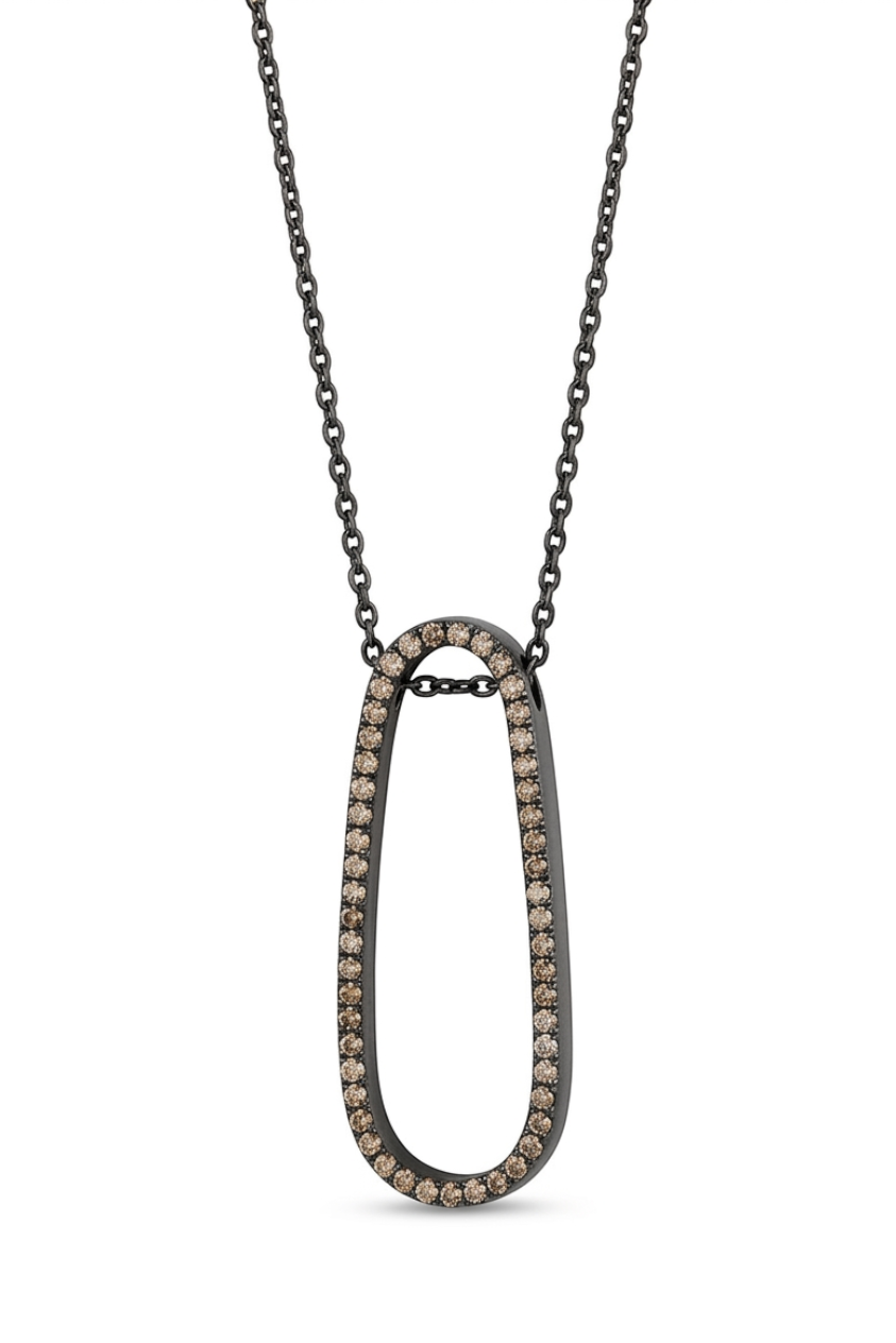Cynthia Djurovic Water Drop necklace in black sterling silver with brown sapphire stones on a 50cm chain