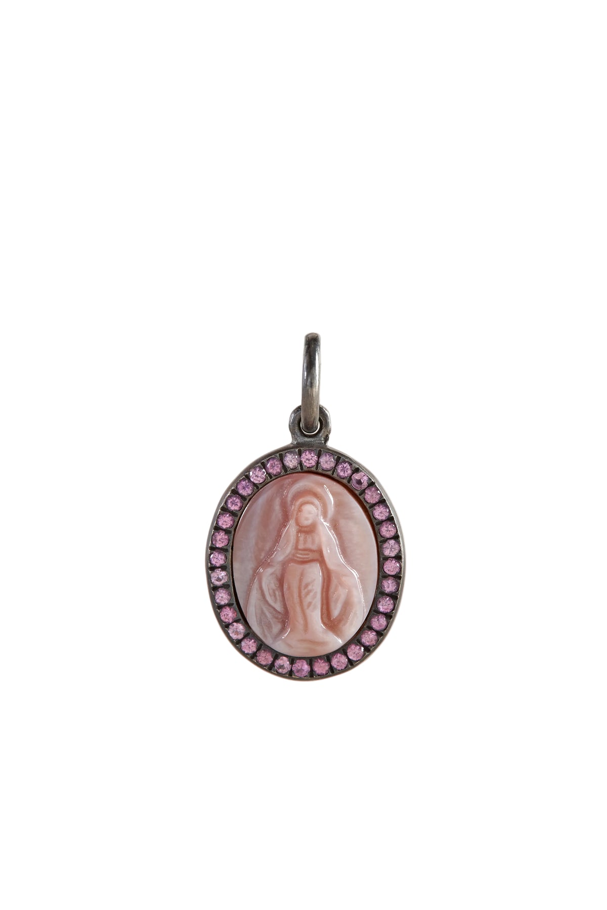 Pendant with a religious design on a white background