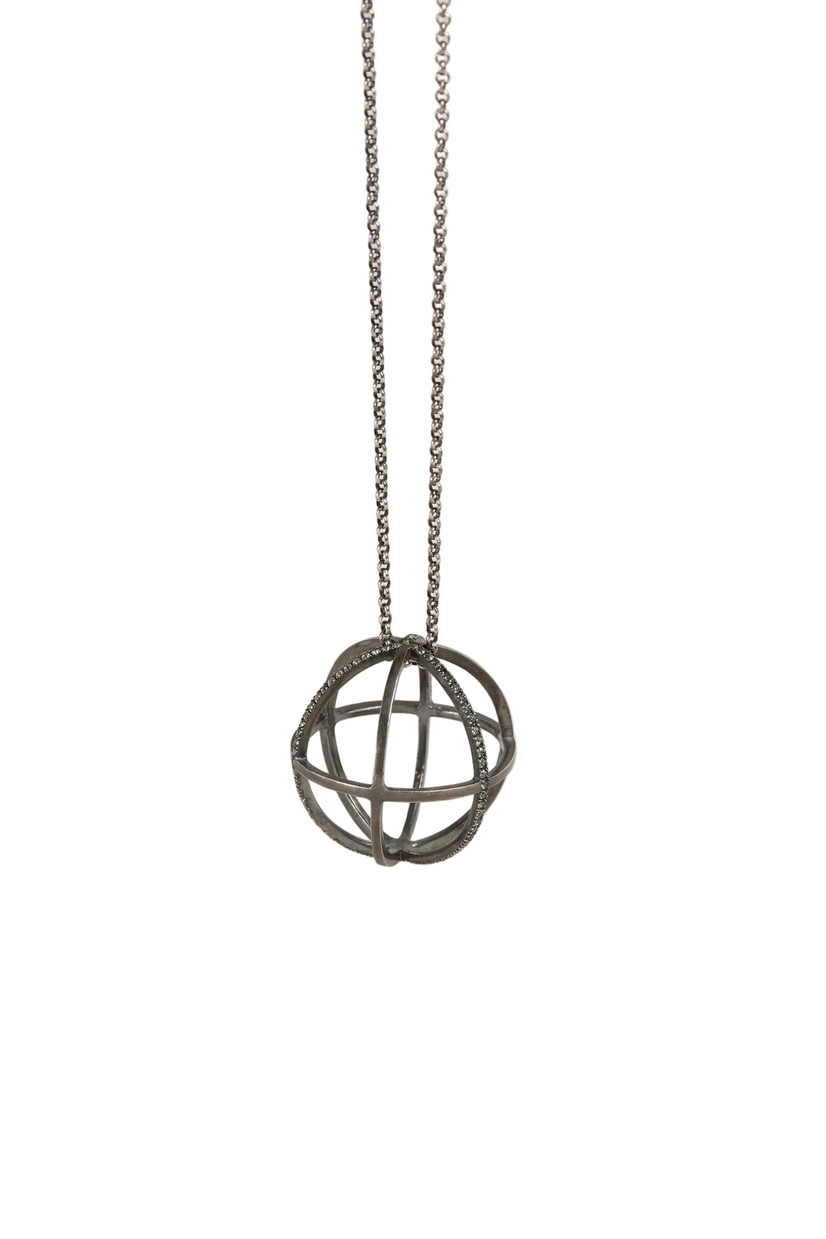 Necklace with a spherical pendant on a light gray background
